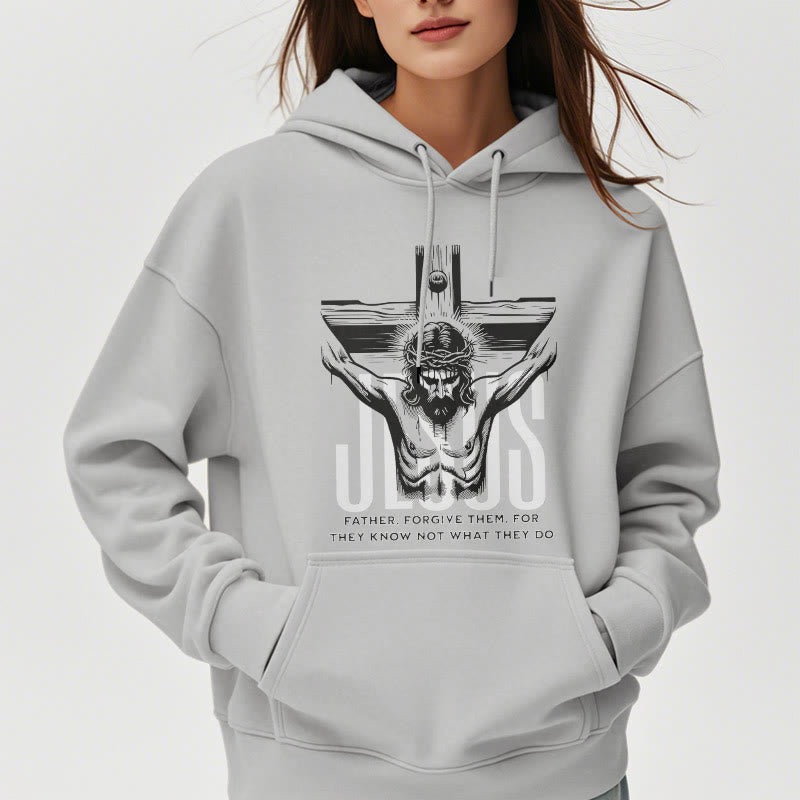 Christianartworkshop Classic Style Father Forgive Them Crucifix Fleece Lined Polyester Hoodie