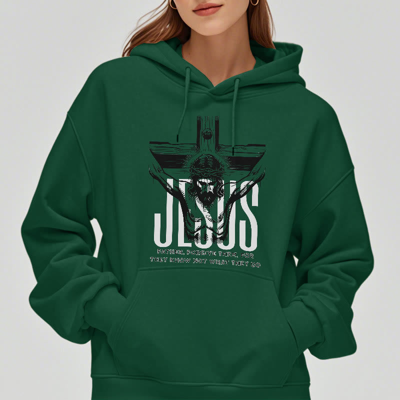 Christianartworkshop Classic Style Father Forgive Them Crucifix Fleece Lined Polyester Hoodie - image 23