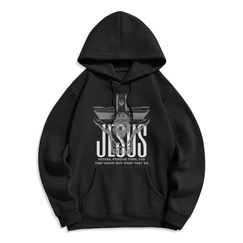 Christianartworkshop Classic Style Father Forgive Them Crucifix Fleece Lined Polyester Hoodie