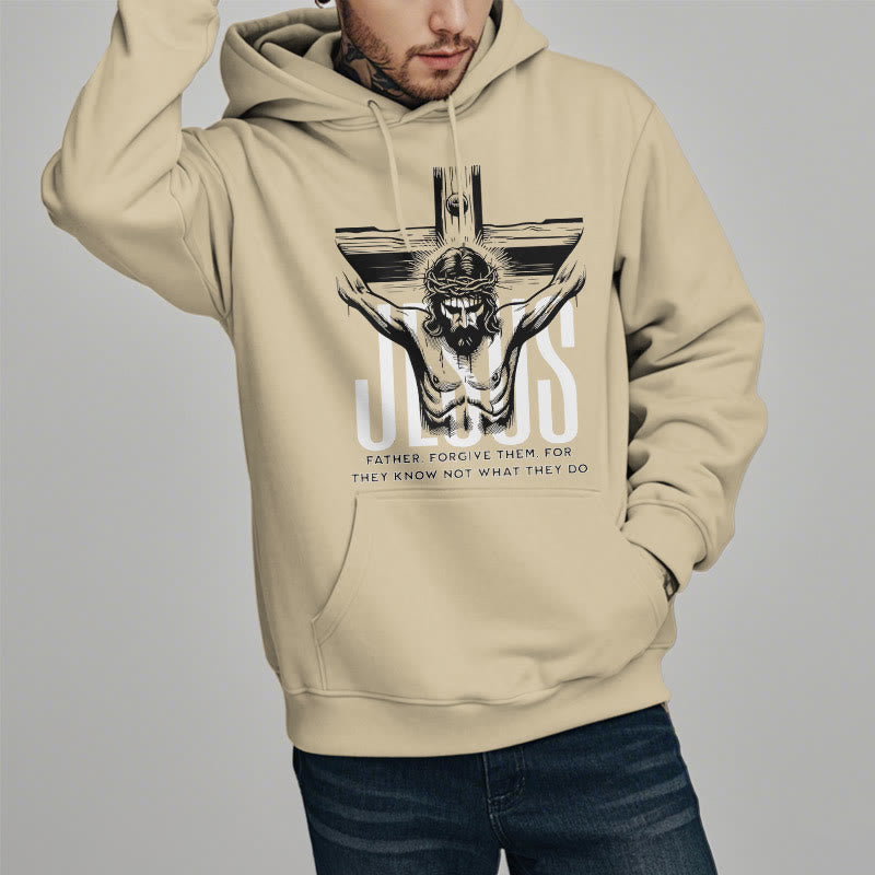 Christianartworkshop Classic Style Father Forgive Them Crucifix Fleece Lined Polyester Hoodie