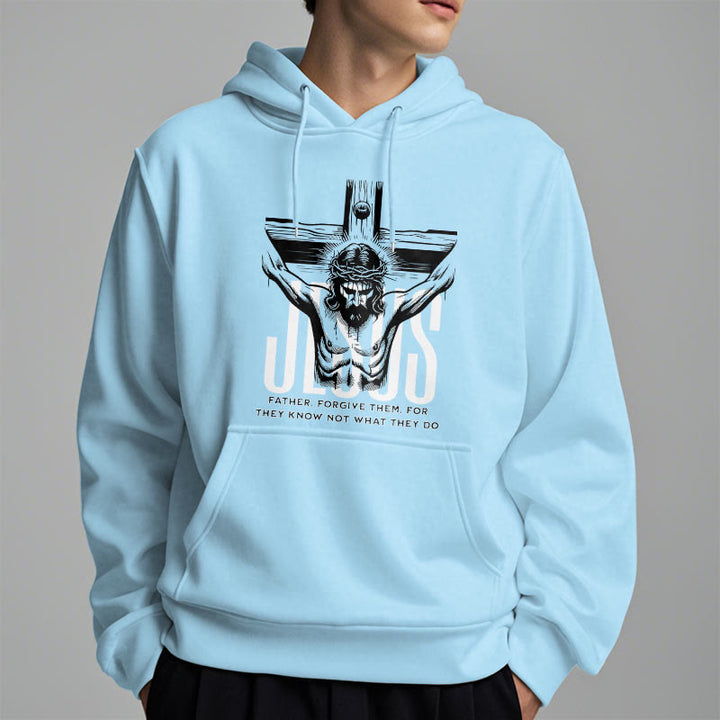 Christianartworkshop Classic Style Father Forgive Them Crucifix Fleece Lined Polyester Hoodie