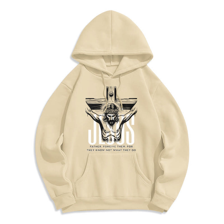 Christianartworkshop Classic Style Father Forgive Them Crucifix Fleece Lined Polyester Hoodie - Beige - 2XL - image 10