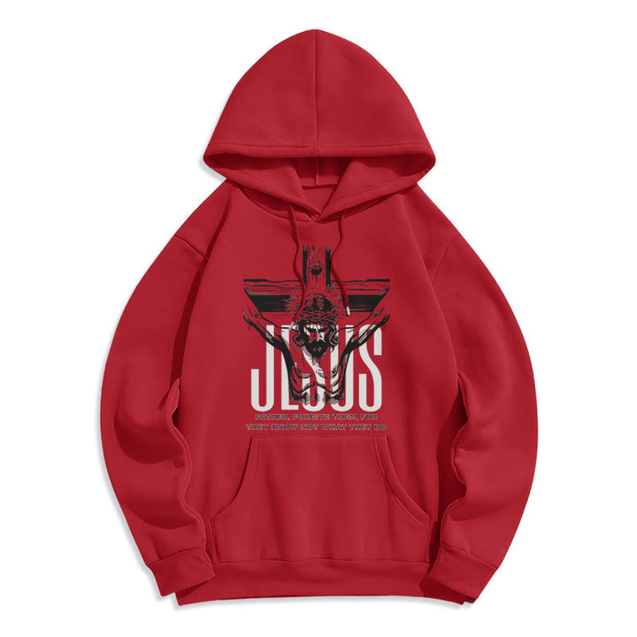 Christianartworkshop Classic Style Father Forgive Them Crucifix Fleece Lined Polyester Hoodie - Red - 2XL - image 35
