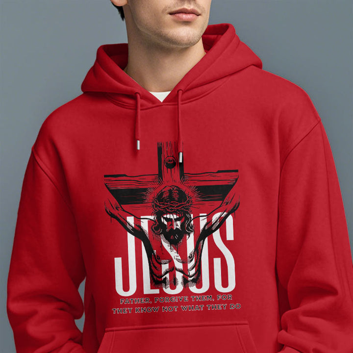 Christianartworkshop Classic Style Father Forgive Them Crucifix Fleece Lined Polyester Hoodie