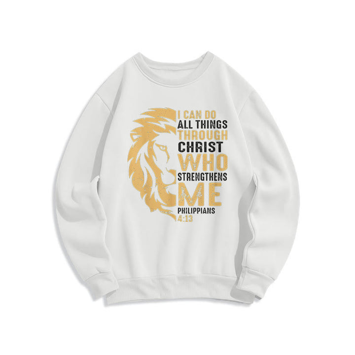 Christianartworkshop Quotation Style Christ Strengthens Me Fleece Lined Polyester Sweatshirt - White - 2XL - image 10