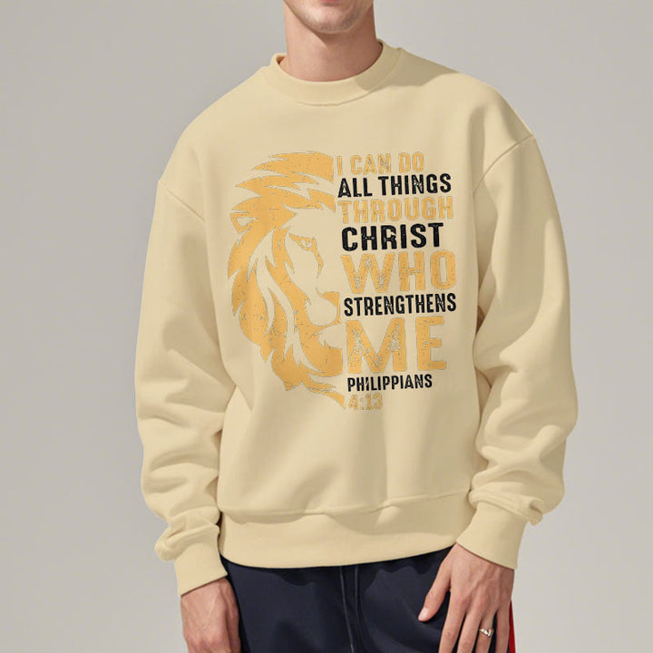 Christianartworkshop Quotation Style Christ Strengthens Me Fleece Lined Polyester Sweatshirt