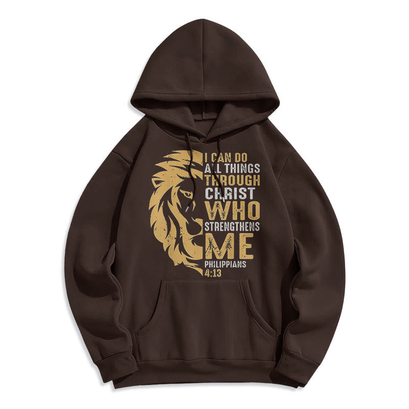 Christianartworkshop Quotation Style Christ Strengthens Me Fleece Lined Polyester Hoodie