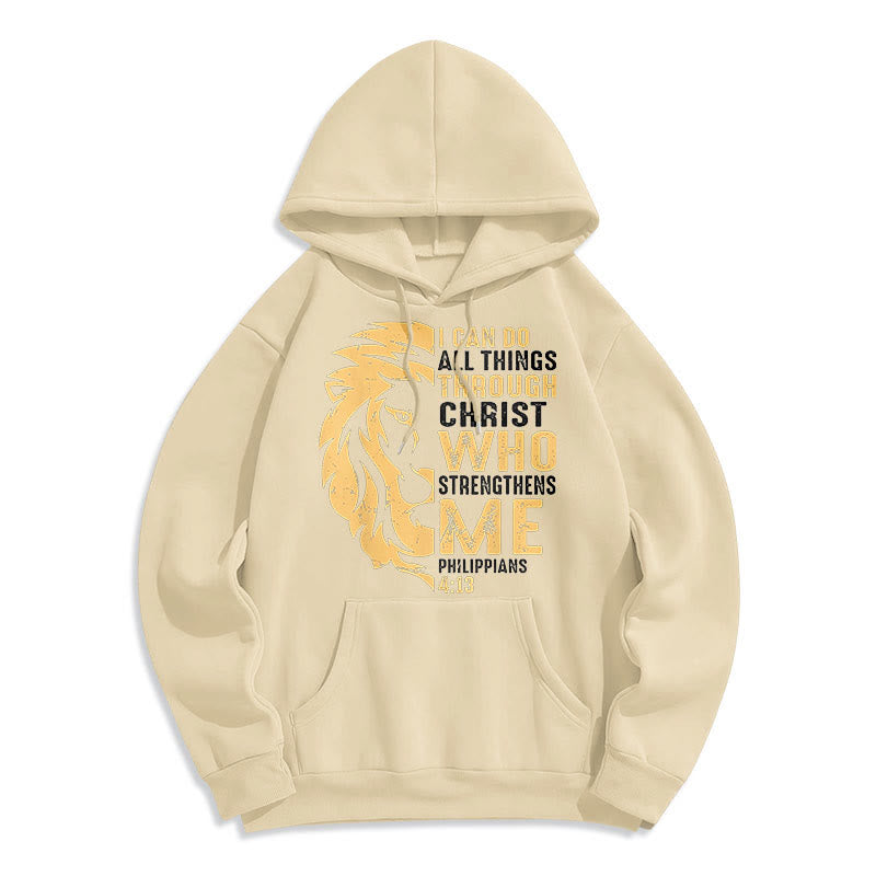 Christianartworkshop Quotation Style Christ Strengthens Me Fleece Lined Polyester Hoodie