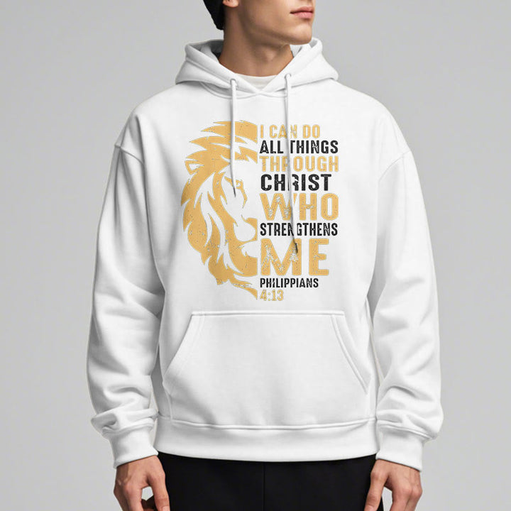 Christianartworkshop Quotation Style Christ Strengthens Me Fleece Lined Polyester Hoodie