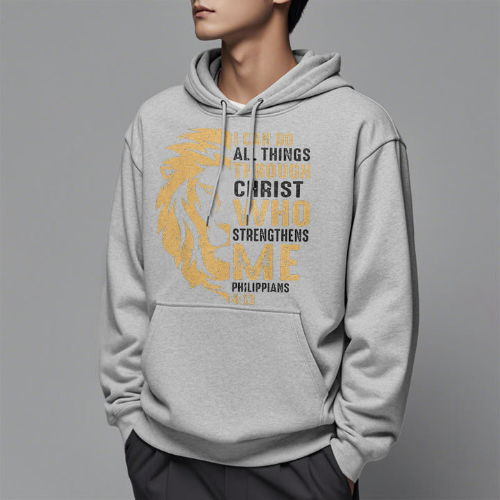 Christianartworkshop Quotation Style Christ Strengthens Me Fleece Lined Polyester Hoodie