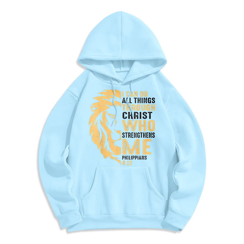 Christianartworkshop Quotation Style Christ Strengthens Me Fleece Lined Polyester Hoodie