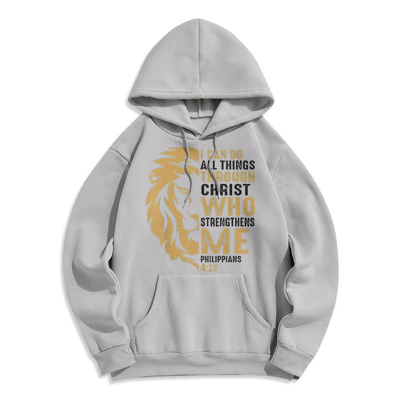 Christianartworkshop Quotation Style Christ Strengthens Me Fleece Lined Polyester Hoodie