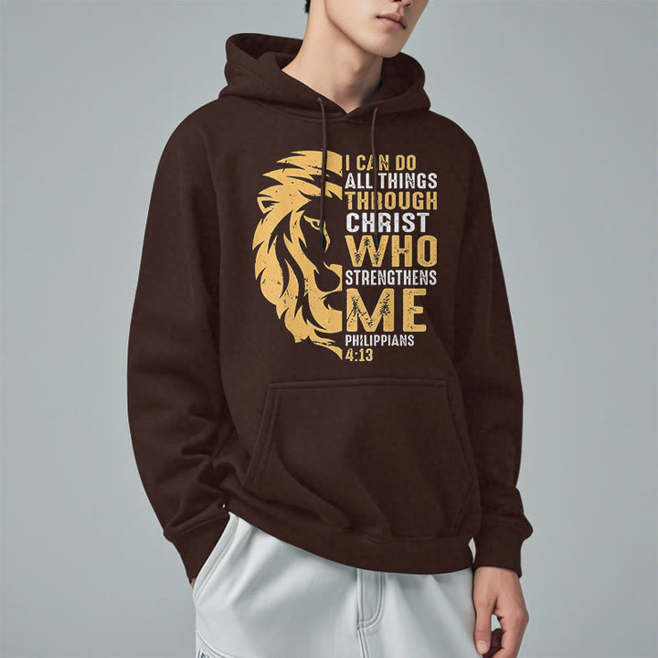 Christianartworkshop Quotation Style Christ Strengthens Me Fleece Lined Polyester Hoodie