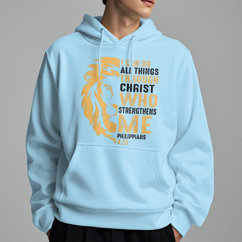 Christianartworkshop Quotation Style Christ Strengthens Me Fleece Lined Polyester Hoodie