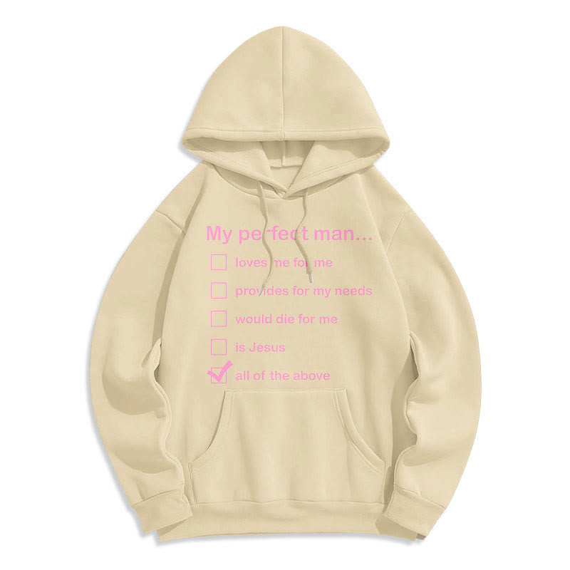 Christianartworkshop  Modern Style My Perfect Man Is Jesus Fleece Lined Polyester Hoodie - Beige - 2XL - image 10
