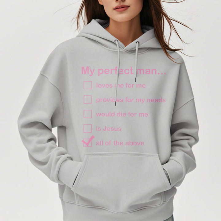 Christianartworkshop  Modern Style My Perfect Man Is Jesus Fleece Lined Polyester Hoodie - image 33