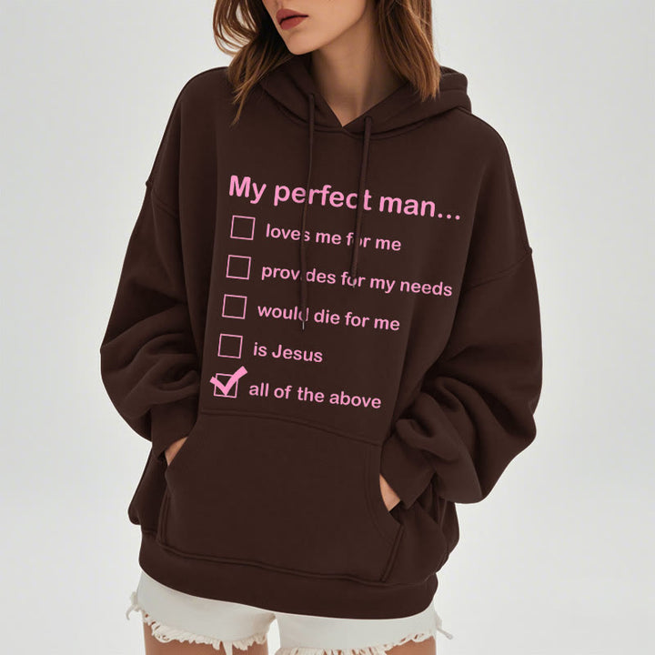 Christianartworkshop  Modern Style My Perfect Man Is Jesus Fleece Lined Polyester Hoodie