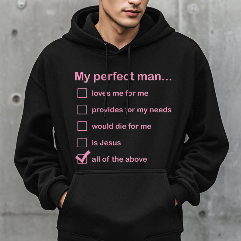 Christianartworkshop  Modern Style My Perfect Man Is Jesus Fleece Lined Polyester Hoodie - image 7