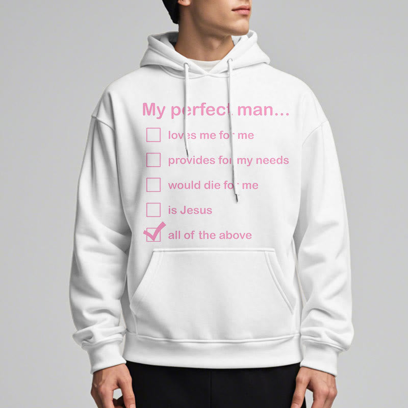 Christianartworkshop  Modern Style My Perfect Man Is Jesus Fleece Lined Polyester Hoodie - image 2