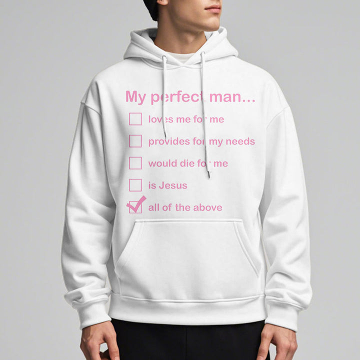 Christianartworkshop  Modern Style My Perfect Man Is Jesus Fleece Lined Polyester Hoodie - image 2