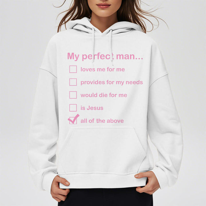 Christianartworkshop  Modern Style My Perfect Man Is Jesus Fleece Lined Polyester Hoodie - image 1