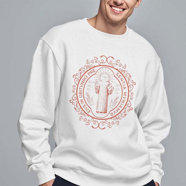 Christianartworkshop Classic Style Floral St. Benedict Embelm Fleece Lined Polyester Sweatshirt