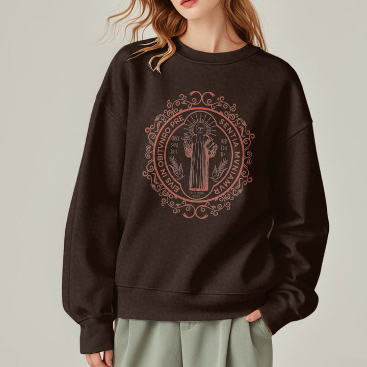 Christianartworkshop Classic Style Floral St. Benedict Embelm Fleece Lined Polyester Sweatshirt - image 18