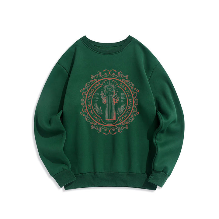 Christianartworkshop Classic Style Floral St. Benedict Embelm Fleece Lined Polyester Sweatshirt