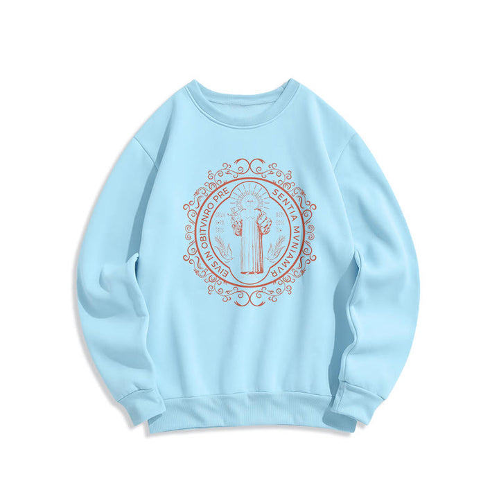 Christianartworkshop Classic Style Floral St. Benedict Embelm Fleece Lined Polyester Sweatshirt