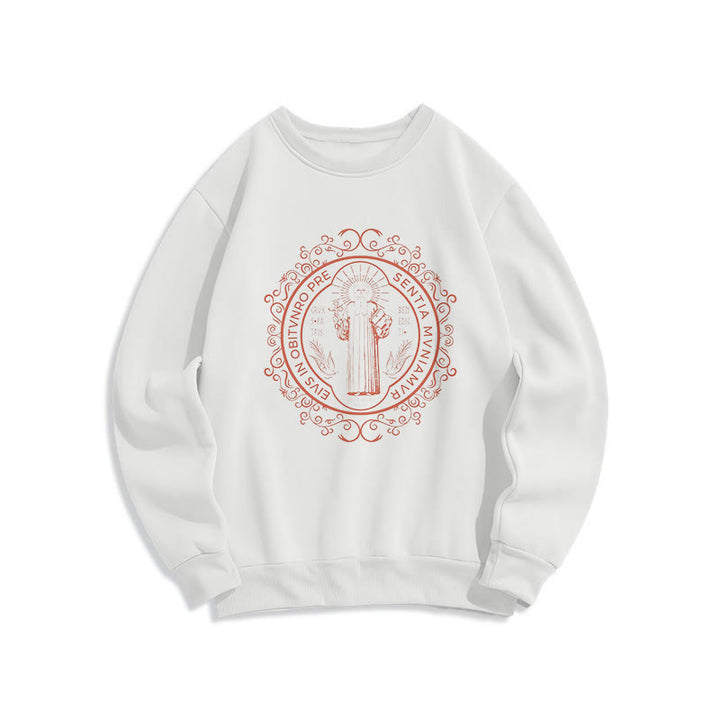 Christianartworkshop Classic Style Floral St. Benedict Embelm Fleece Lined Polyester Sweatshirt - White - 2XL - image 5