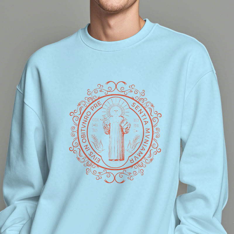 Christianartworkshop Classic Style Floral St. Benedict Embelm Fleece Lined Polyester Sweatshirt