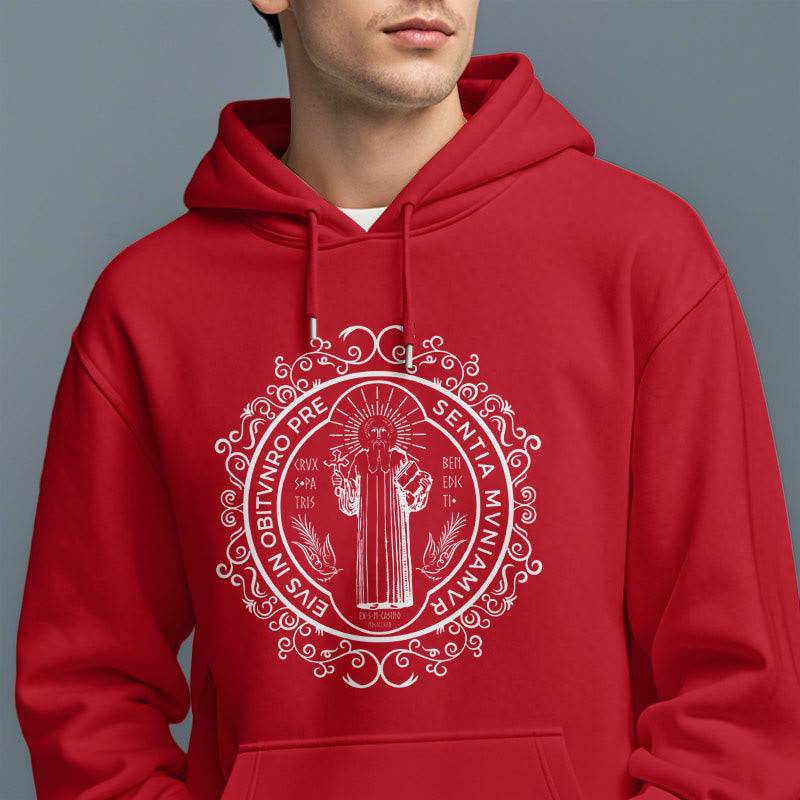 Christianartworkshop Classic Style Floral St. Benedict Embelm Fleece Lined Polyester Hoodie