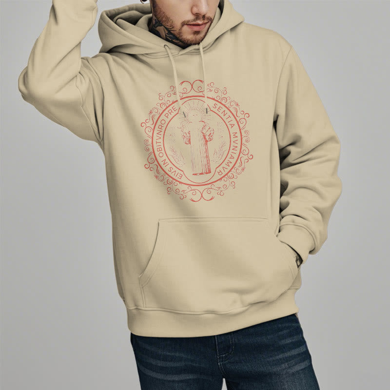 Christianartworkshop Classic Style Floral St. Benedict Embelm Fleece Lined Polyester Hoodie