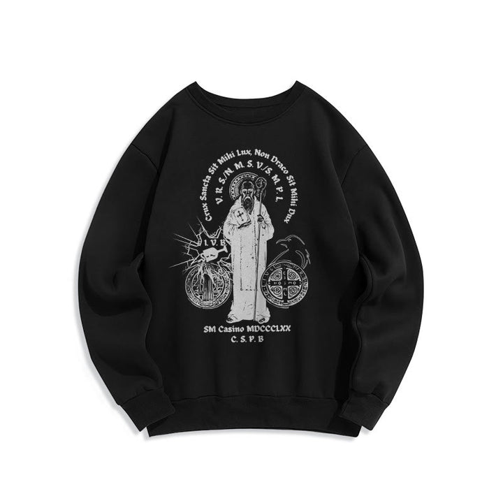 Christianartworkshop Classic Style St. Benedict Figure Fleece Lined Polyester Sweatshirt