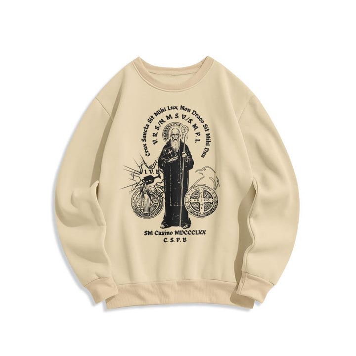 Christianartworkshop Classic Style St. Benedict Figure Fleece Lined Polyester Sweatshirt