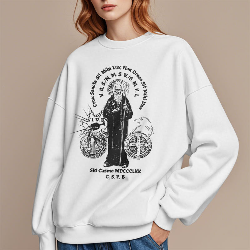 Christianartworkshop Classic Style St. Benedict Figure Fleece Lined Polyester Sweatshirt