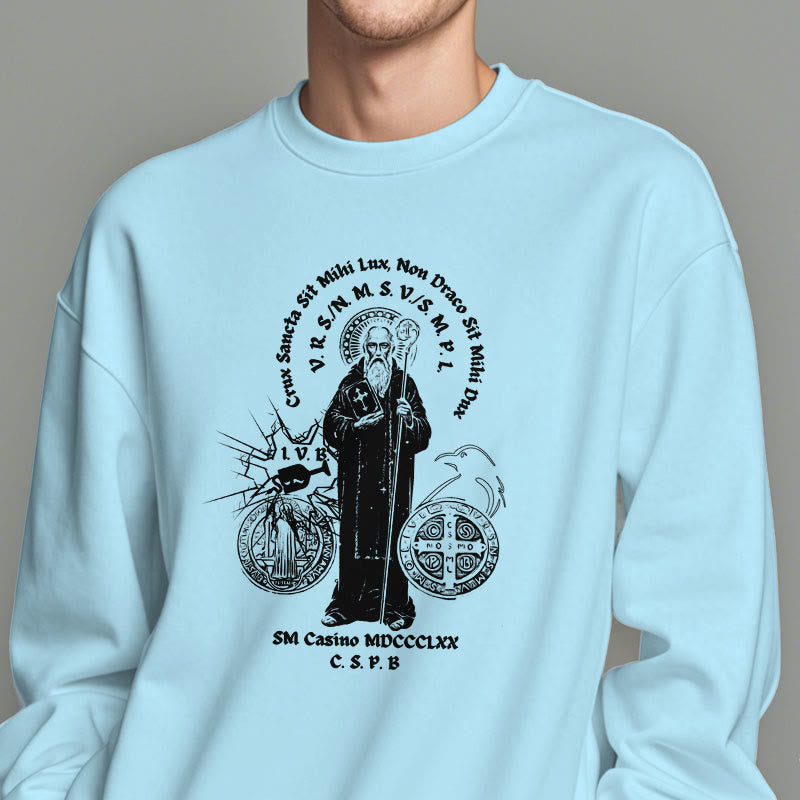 Christianartworkshop Classic Style St. Benedict Figure Fleece Lined Polyester Sweatshirt