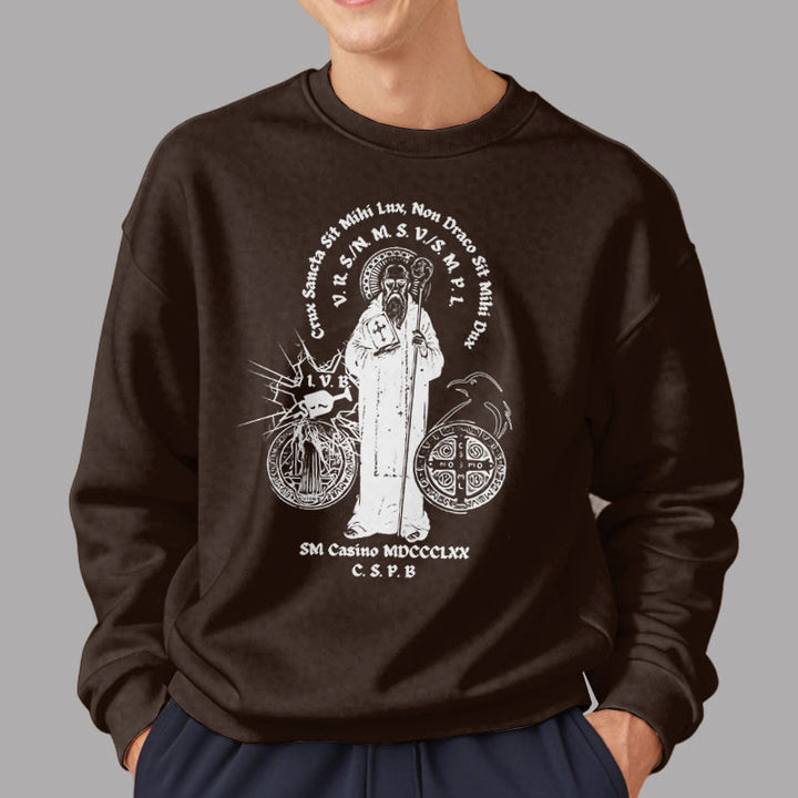 Christianartworkshop Classic Style St. Benedict Figure Fleece Lined Polyester Sweatshirt