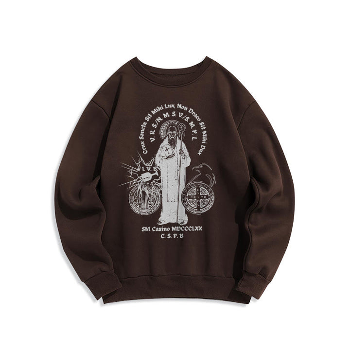 Christianartworkshop Classic Style St. Benedict Figure Fleece Lined Polyester Sweatshirt