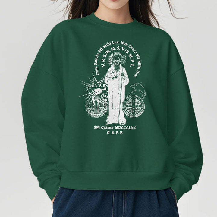 Christianartworkshop Classic Style St. Benedict Figure Fleece Lined Polyester Sweatshirt