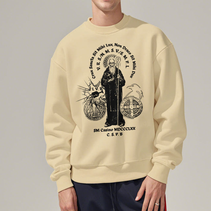 Christianartworkshop Classic Style St. Benedict Figure Fleece Lined Polyester Sweatshirt