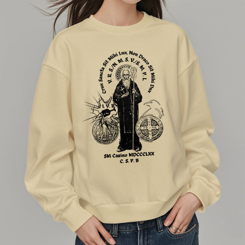 Christianartworkshop Classic Style St. Benedict Figure Fleece Lined Polyester Sweatshirt