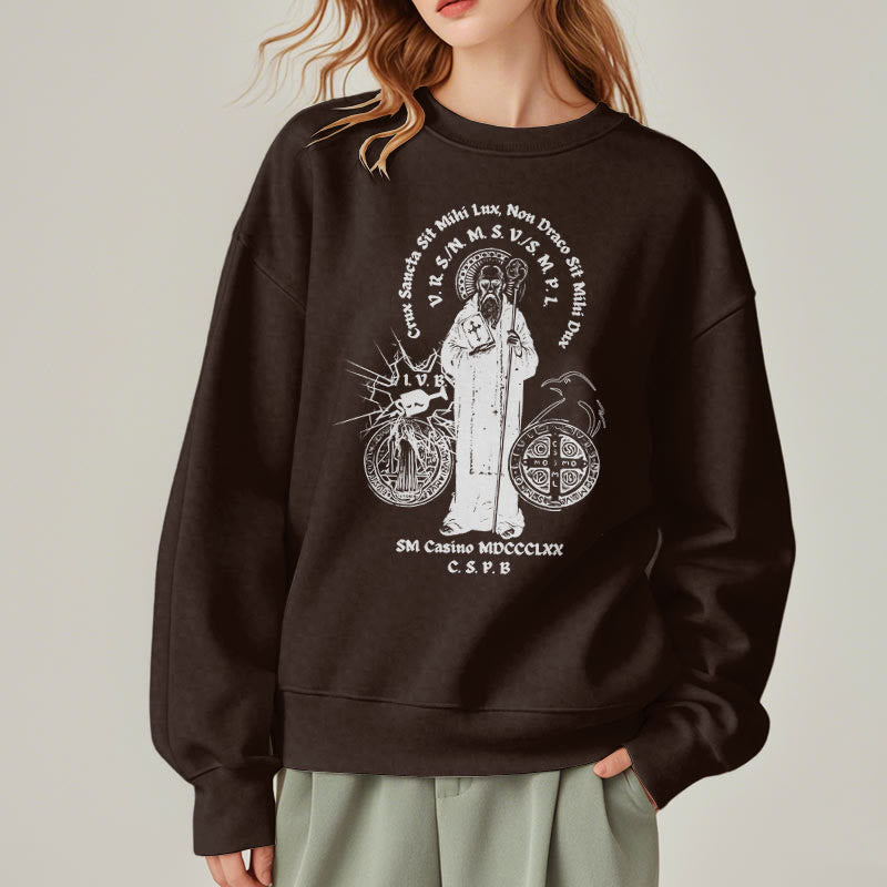 Christianartworkshop Classic Style St. Benedict Figure Fleece Lined Polyester Sweatshirt