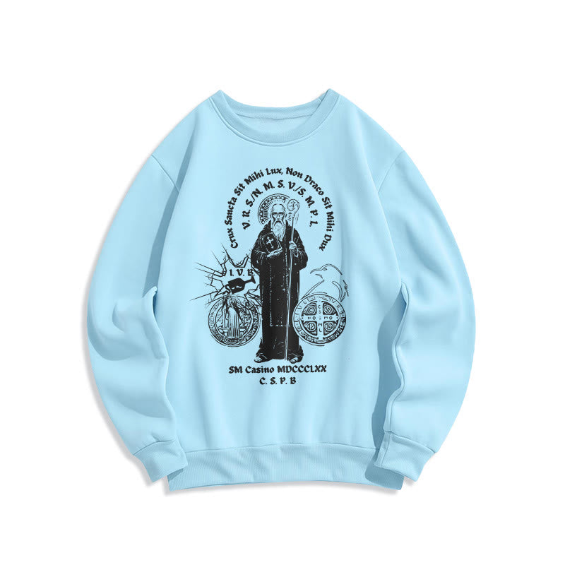 Christianartworkshop Classic Style St. Benedict Figure Fleece Lined Polyester Sweatshirt