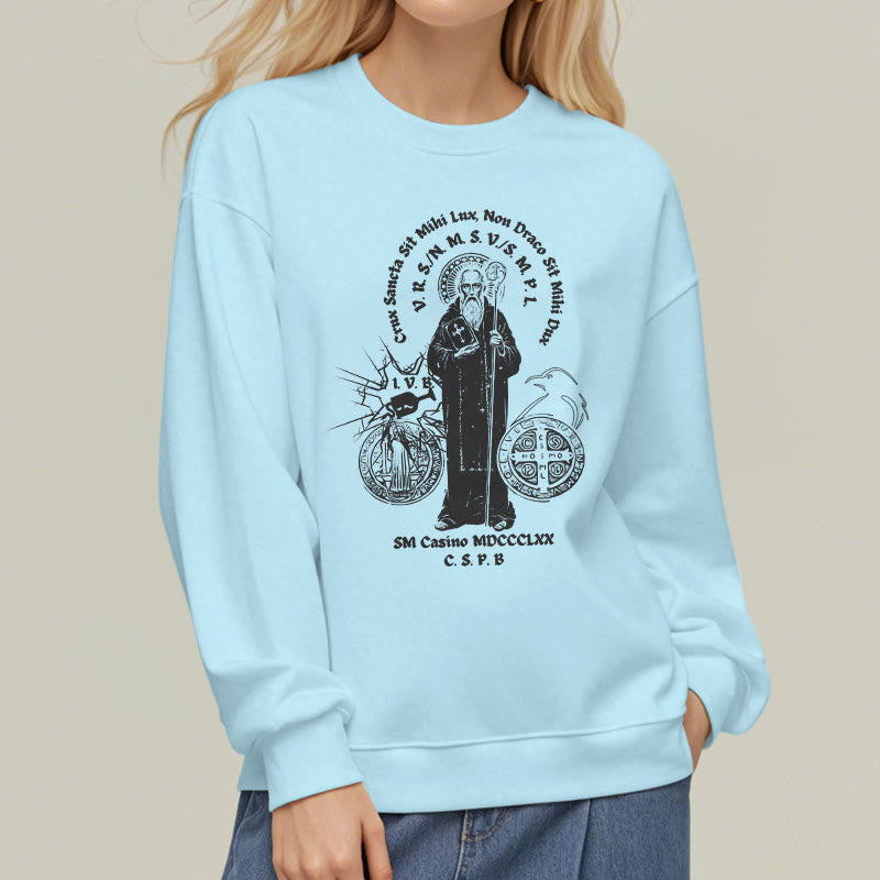 Christianartworkshop Classic Style St. Benedict Figure Fleece Lined Polyester Sweatshirt