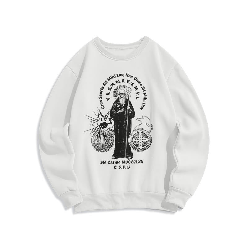 Christianartworkshop Classic Style St. Benedict Figure Fleece Lined Polyester Sweatshirt - White - 2XL - image 5