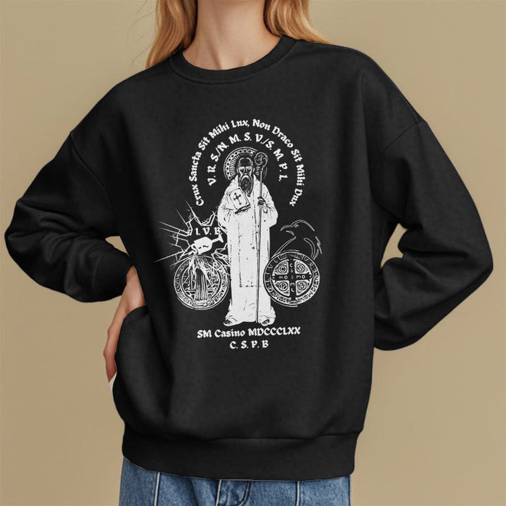 Christianartworkshop Classic Style St. Benedict Figure Fleece Lined Polyester Sweatshirt