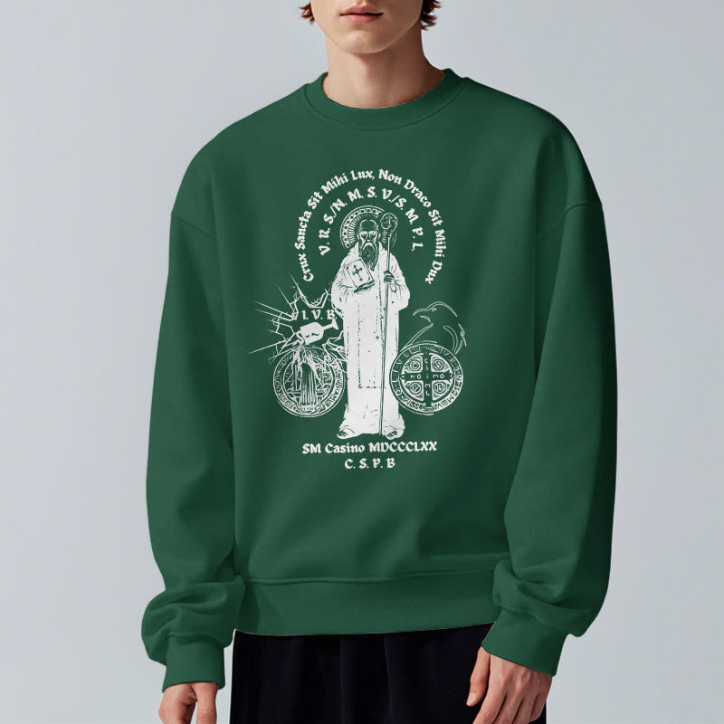 Christianartworkshop Classic Style St. Benedict Figure Fleece Lined Polyester Sweatshirt