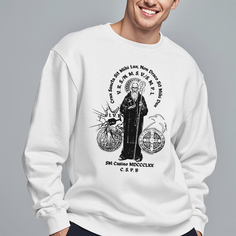 Christianartworkshop Classic Style St. Benedict Figure Fleece Lined Polyester Sweatshirt