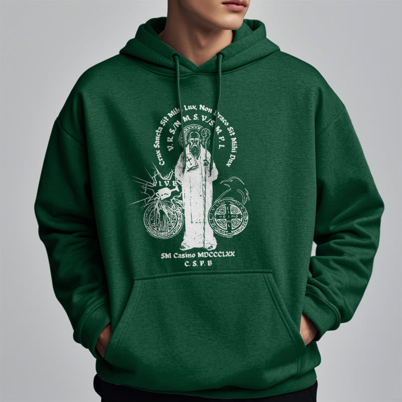 Christianartworkshop Classic Style St. Benedict Figure Fleece Lined Polyester Hoodie